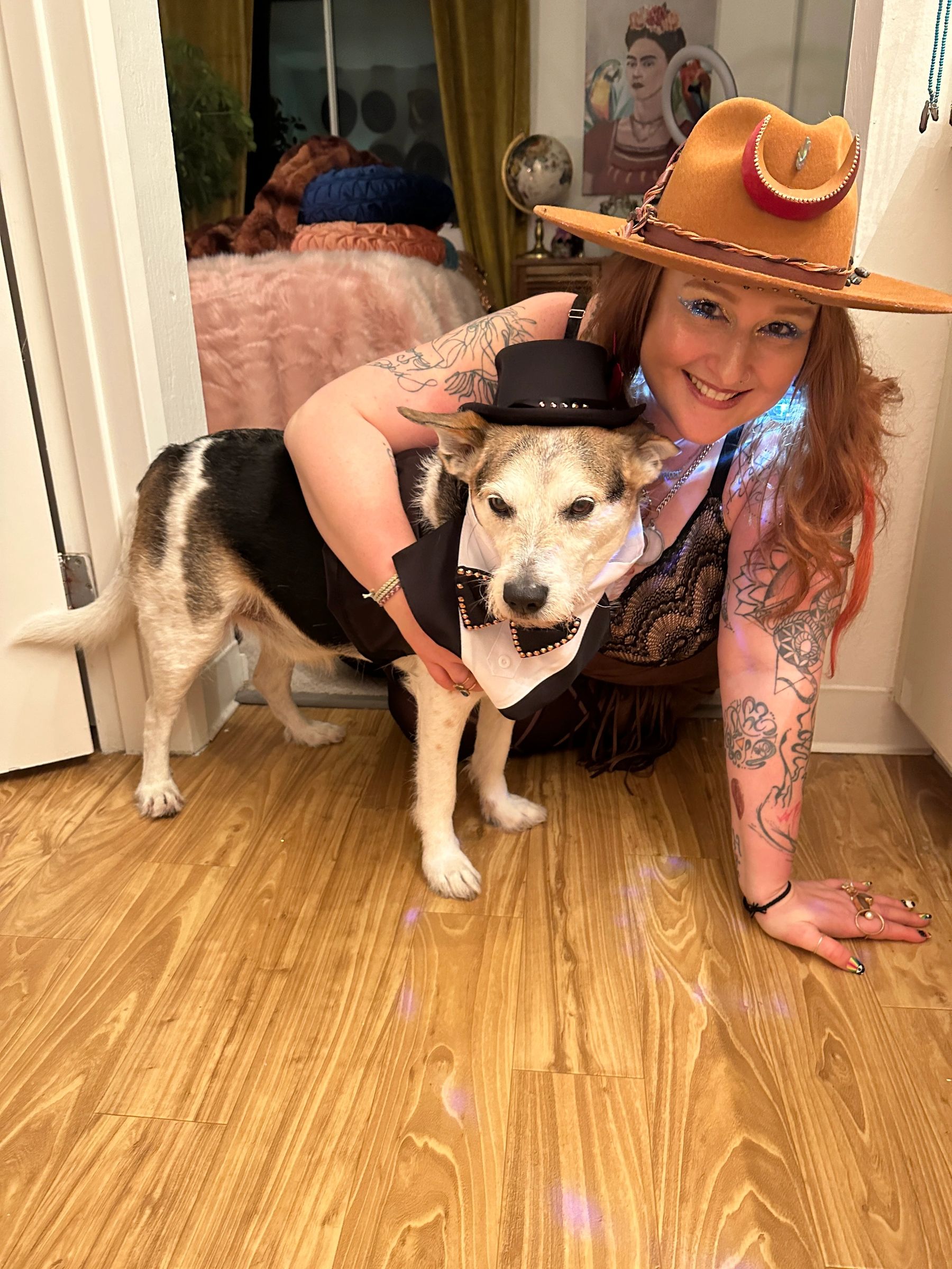 Svetlana and Rad in their matching custom hats